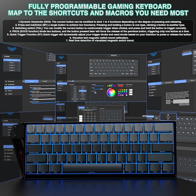 Aula WIN60 HE - 60% Mechanical Gaming Keyboard Wired Hall Effect Magnetic Switch Hot Swappable8000 Hz Polling Rate RGB Keyboard 60 Percent Compact Design for PC (Gradient Gray)