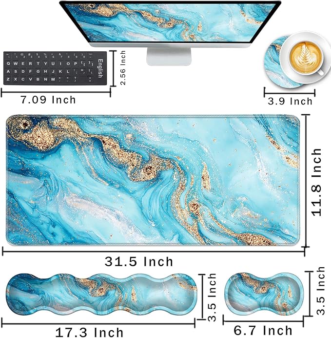Keyboard Wrist Rest and Mouse Pad with Wrist Support Set Ergonomic CoasterMemory FoamEasy Typing Pain ReliefLarge XL Desk Mat 31.5x 11.8Abstract Marble Texture