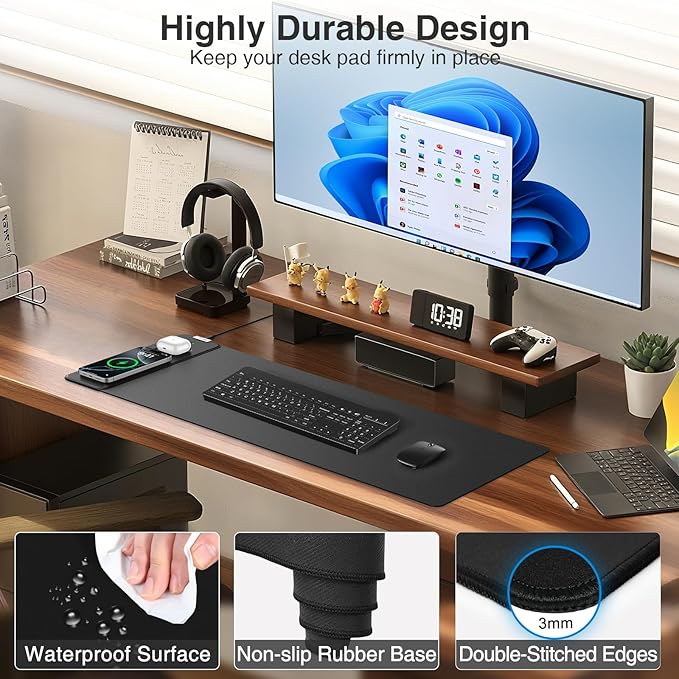 Magnetic Wireless Charging Mouse Pad 27.5x11.8 Gaming Desk Mat for Keyboard/Laptop Non-Slip Base &amp 20W PD Adapter Waterproof Smooth Desk Writing Pad for Gamer Office &amp Home Black