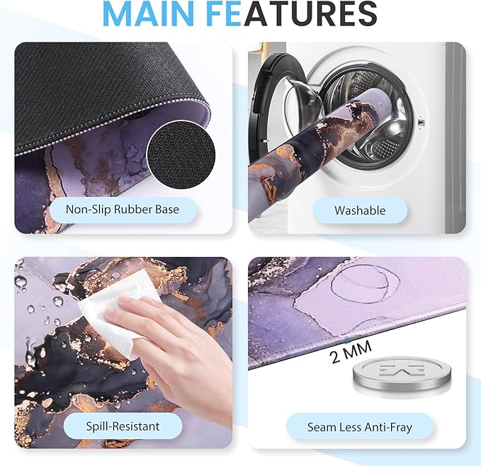 Desk Pad Mat Large Mouse Pad with Wrist Rest Ergonomic Keyboard Wrist Support XXL Carpal Tunnel Mousepad Set with Coaster Computer Keyboard Matt for Laptop Desktop White Gray Marble
