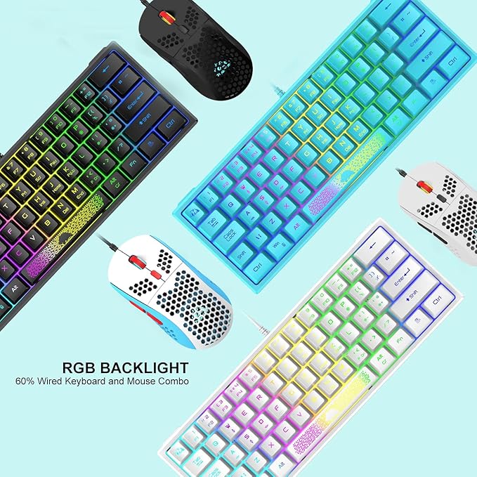 60% Gaming Keyboard and Mouse Combo Samll Mini RGB Backlight Mechanical Feeling and Honeycomb Optical Mouse Mouse pad for Gamers and Typists