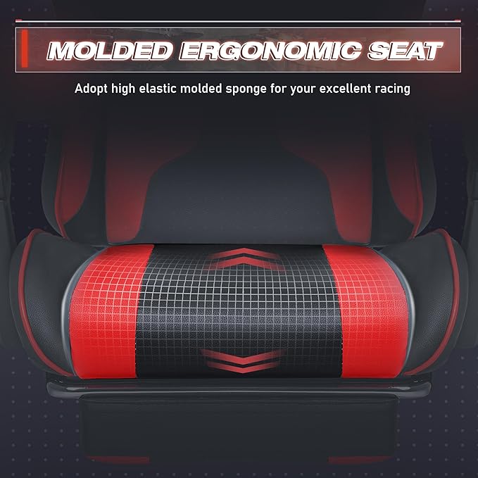 Furmax Gaming Chair Video Game Chair with Footrest and Massage Lumbar Support Swivel Seat Height Adjustable Computer Chair with Headrest Racing E-Sport Gamer Chair (Red)