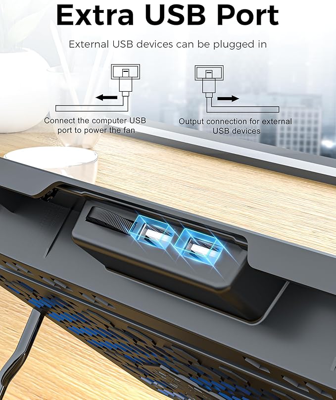 AICHESON Laptop Cooling Pad 5 Fans Up to 17.3 Inch Heavy Notebook Cooler Blue LED Lights 2 USB Ports S035 Blue-5fans
