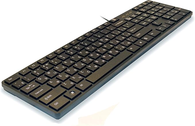 USB Keyboard with Russian English (Cyrillic) Letters/Characters- Full Size Slim Desktop Design