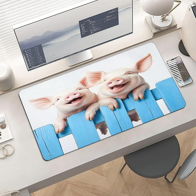 XXL Gaming Mouse Pad Animal Cute Pig XXL Gaming Mouse Pad Large Desk Mat Protector for Desktop Anti-Slip Rubber Extended Computer Keyboard Mat Writing Pad for Work Office 15.7 * 35.4 inB-390