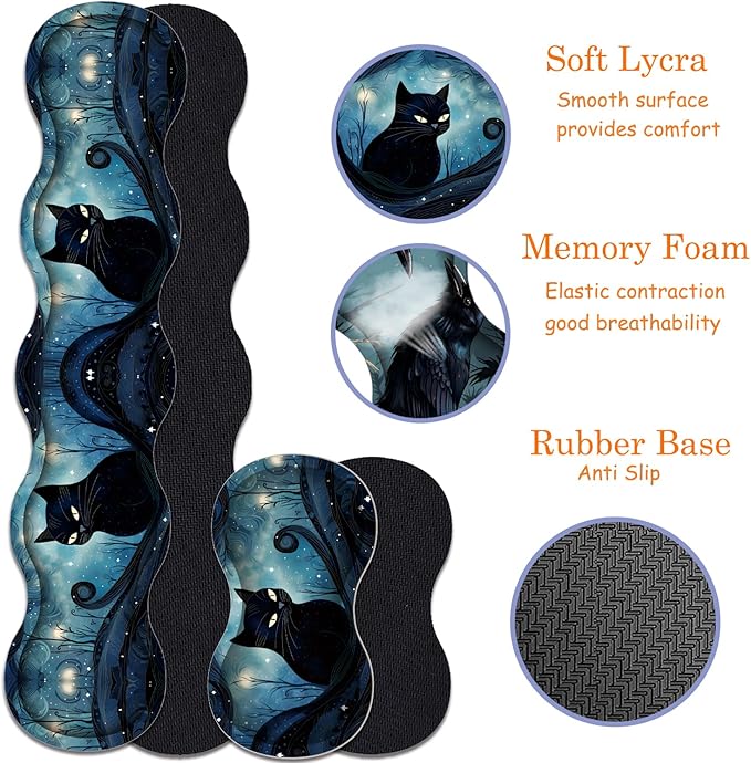 Large Gaming Mouse Pad + Keyboard Wrist Rest + Wrist Support + Coaster Set Memory Foam Ergonomic for Easy Typing XXL Extended Gaming Mouse Pad Table Pad - A Cat in The Moonlight