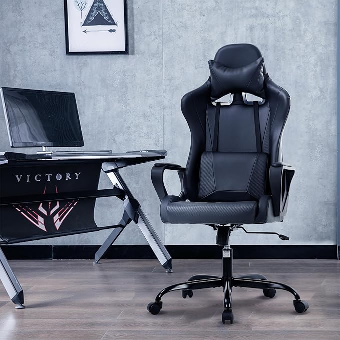 Gaming Chair High Back PU Leather Gaming Chairs Computer Chair with Armrest Headrest and Lumbar Support for Kids Teen Adults Men Women Height Adjustable Gamer Chair Computer Chairs for Adults