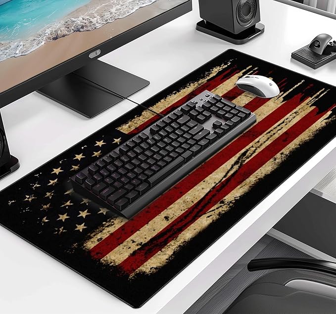 Large Extended Gaming Mouse Pad with Stitched Edges Non-Slip Waterproof Rubber Base Mouse Pad for Office Computer Keyboard Laptop and Home Desk Pad 35.4 x 15.7 x 0.12 Inch (American Antique Flag)