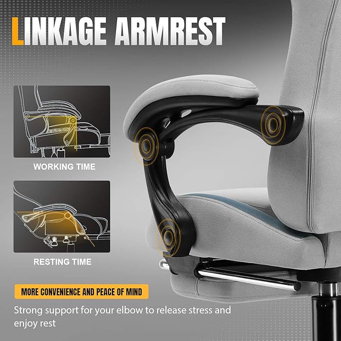 GTPLAYER Gaming Chair with Foot Rest &amp Pocket Spring Cushion Ergonomic High Back Computer Desk Chair with Headrest &amp Lumbar Support for Back Pain Relief Breathable Fabric Moon Gray