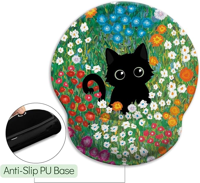 Anime Black Cat Ergonomic Mouse Pad with Wrist Rest Green Desk Mat Pad Keyboard Mouse Pad for Desktop Computer Laptop Work Home Cute Office Desk Accessories