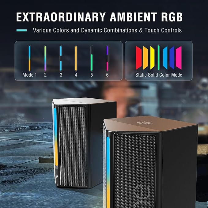 FIFINE Computer Speakers Desktop PC Speakers with Volume Control RGB Gaming Loudspeakers Wired with 3.5mm Aux Audio Cable for Laptop Monitor Phone Tablet-AmpliGame A20