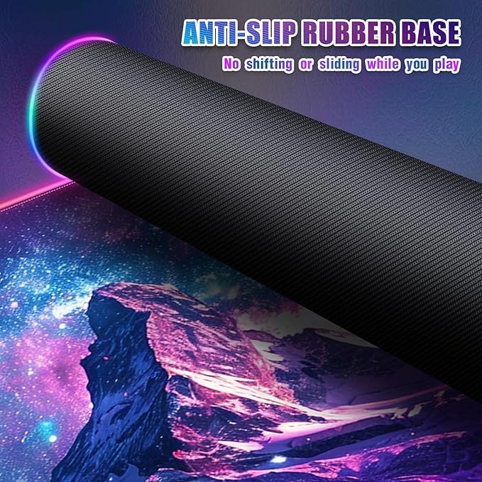 RGB Mouse Pad Led Desk Mat I 31.5 x 11.8 Inch Large Mouse Pad I XL Oversized Big Mouse mat 14 Led Light Modes I Anti-Slip Rubber Base Waterproof Keyboard Pad for PC Gaming I Starry Mountains