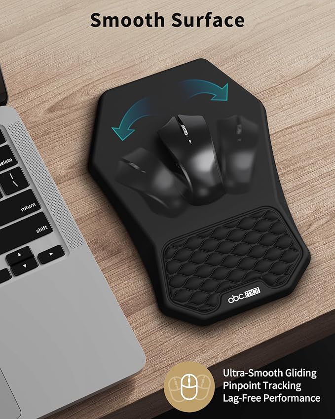 Ergonomic Mouse Pad Wrist Rest Support Massage Design Surface for Carpal Tunnel Pain Relief Memory Foam Non-Slip PU Base for Computer Desk Black