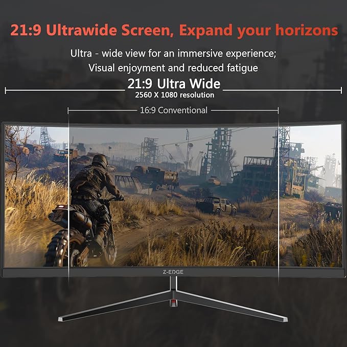 Z-Edge 30 Curved Gaming Monitor WFHD1080P 200Hz 165Hz Monitor MPRT 1ms 21:9 Aspect Ratio 1500R Curved 16.7M Colors 3000:1 Contrast UG30 PIP-PBP 2X DP 1.4 Ports and 2X HDMI 2.0 Port