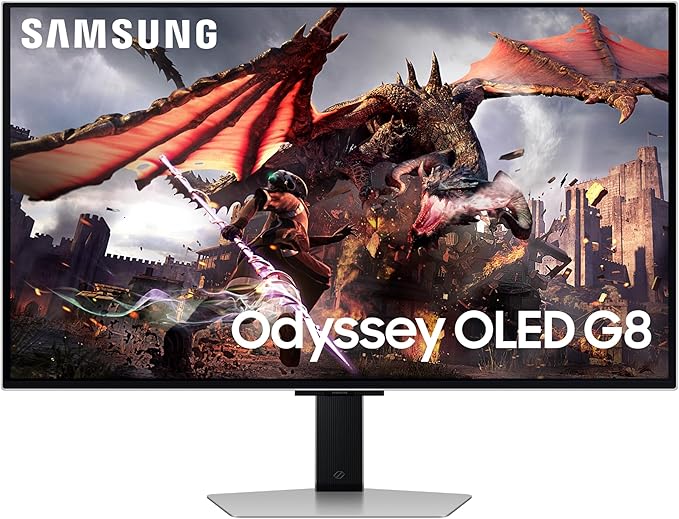 SAMSUNG 32-Inch Odyssey OLED G8 (G80SD) Series 4K UHD Smart Gaming Monitor 240Hz 0.03ms Glare-Free Display Gaming Hub Adjustable Sleek Metal Design LS32DG802SNXZA 2024 (Renewed) Silver
