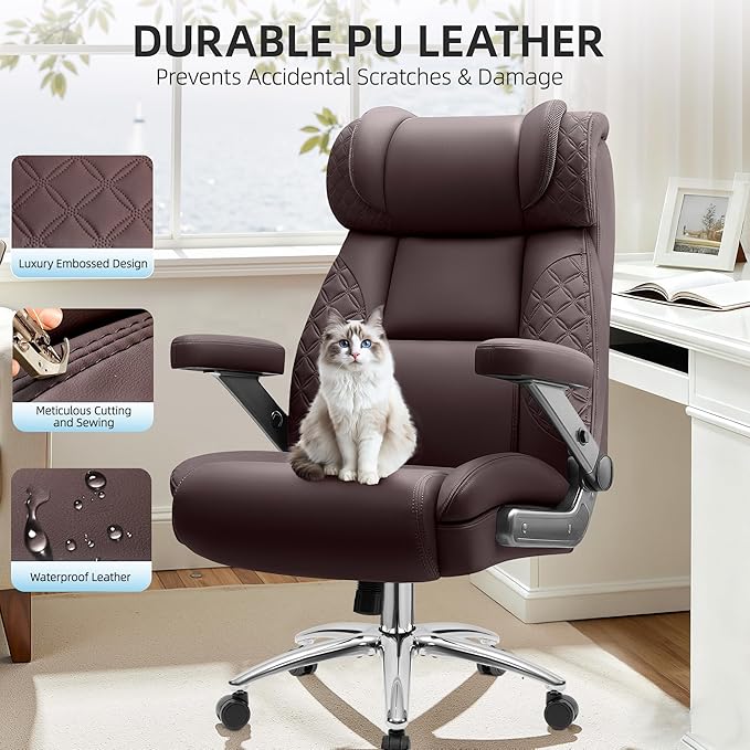 Office Desk Chair Big and Tall Executive Office Computer Chair Extra Wide 500LBS Heavy Duty Office Chair High Back Ergonomic Office Gaming Chair with Adjustable Lumbar Support &amp 5D Flip Arms