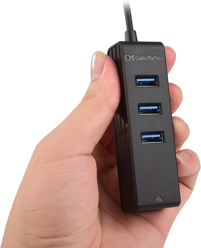 Cable Matters 4-in-1 USB C Hub Ethernet Support Gigabit Network USB C Ethernet Hub Thunderbolt LAN Adapter with 10/100/1000Mbps Network Black