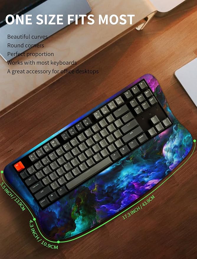 Ergonomic Wave Wrist Rest with Keyboard Stand Cushioned Palm Rest Comfortable Integrated Memory Foam for Natural Typing and Relieve Wrist Pain Nebula