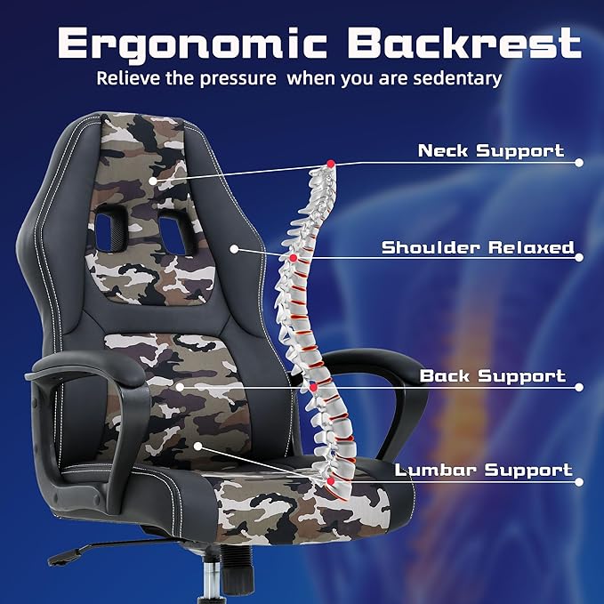 MKDLUFEI Video Game ChairErgonomic Office Chair Desk Chair and Lumbar Support PU Leather Recliner with HeadrestHeight Adjustable Computer Chair for Adults