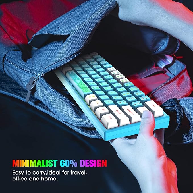 60% Gaming Keyboard and Mouse Combo Duble Color Keycaps Samll RGB Backlight Mechanical Feeling and Mechanical RGB 6400 DPI Honeycomb Optical MouseGaming Mouse pad for Gamers and Typists
