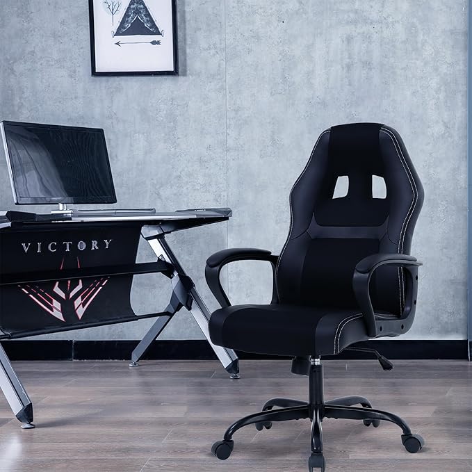 Massage Gaming Chair Gaming Chair with Massager Massage Lumbar Support Gaming Chairs for Adults Office Gaming Chair with 360°Swivel Comfortable Gaming Chair with Height Adjustable All Black