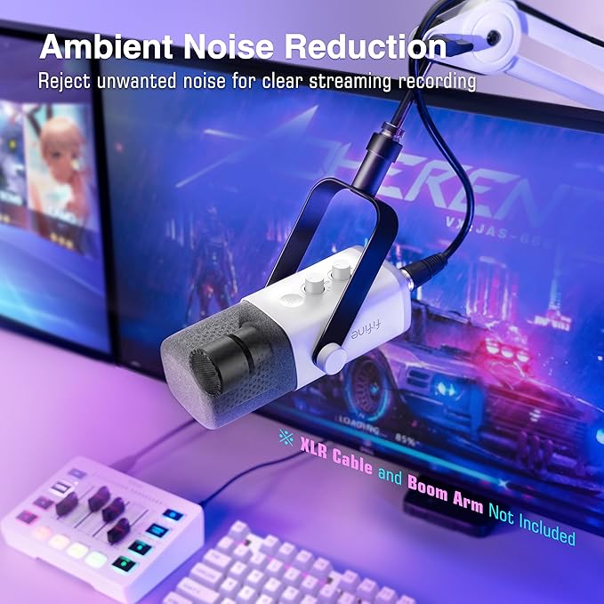 FIFINE Dynamic Gaming Equipment Set for Recording Podcast XLR Mic Gaming Mixer Heavy Duty Boom Arm 3.5mm/6.35mm Studio Headphones with XLR Cable Bundle for Vocal Voice-Over YouTube