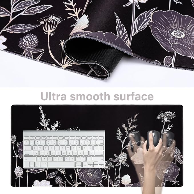 MOSISO Keyboard Mouse Pad Set Large Gaming Mouse Pad&ampKeyboard Wrist Rest&ampMouse Wrist Rest&ampCoaster Ergonomic Non-Slip Retro Flower Floral Mousepad with Raised Memory Foam for Home Office
