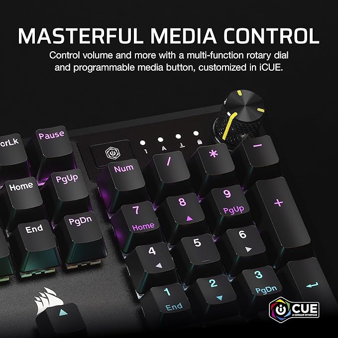 CORSAIR K70 CORE RGB Mechanical Wired Gaming Keyboard with Palmrest – Pre-Lubed MLX Red Linear Switches SOCD ABS Double-Shot Keycaps Sound Dampening Media Control Dial QWERTY NA – Black