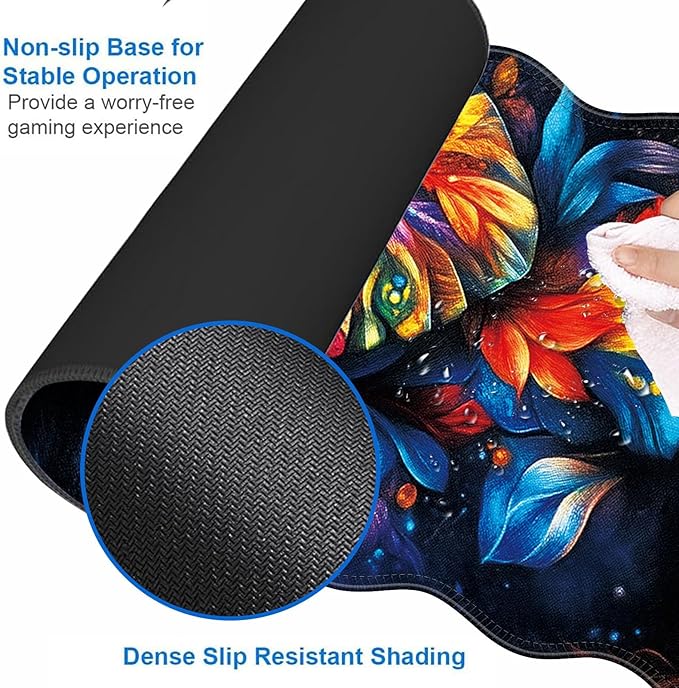 Large Gaming Mouse Pad Keyboard Wrist Rest Pad &amp Wrist Support Mousepad Set Stitched Edge Extended Non-Slip Base Memory Foam Desk Mat for Office HomeCute Colorful Elephant