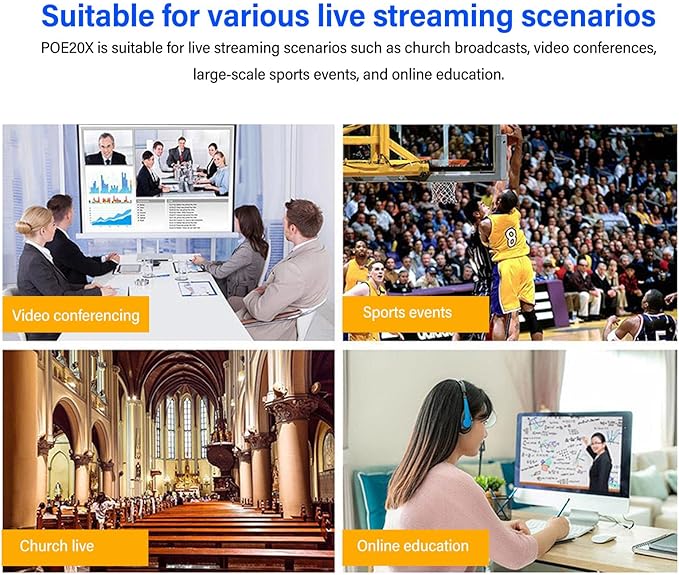 Yoidesu PTZ Camera with 20x Optical Zoom POE with Network IP Live Streaming Simultaneous 3G - SDI and USB Video Output Camera for Conferences Church (US Plug)