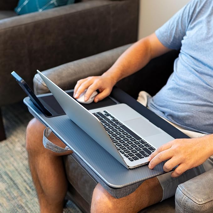 LAPGEAR Home Office Pro Lap Desk with Wrist Rest Mouse Pad and Phone Holder - Silver Carbon - Fits up to 15.6 Inch Laptops - Style No. 91615