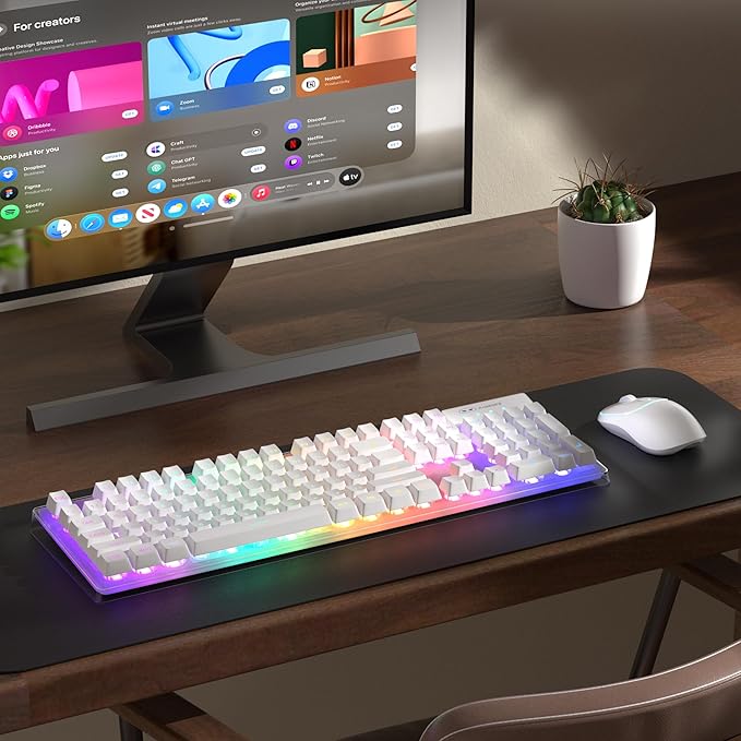 MageGee V550 Wireless Gaming Keyboard and Mouse 2.4G Full-Sized RGB LED Computer Keyboards with Transparent Shell Rechargeable Quiet Cordless Mouse &amp Keyboard Combo for Laptop/PC/Desktop (White)
