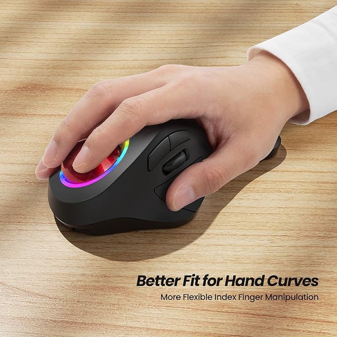 Nulea M505B Wireless Trackball Mouse Rechargeable Ergonomic RGB Rollerball Mouse Easy Index Finger Control with 5 Adjustable DPI 3 Device Connection for PC Laptop iPad Mac Windows Android