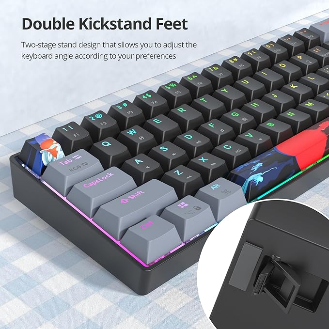 Black and Grey Mechanical Gaming Keyboard 65% 68 Keys Small Wired RGB Keyboard with PBT Keycaps Anti-Ghosting for Game/Office