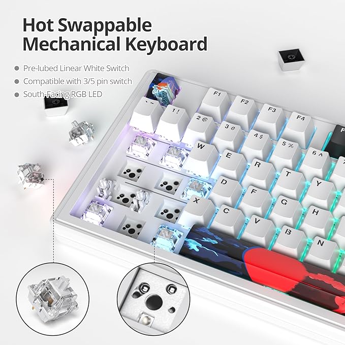 Owpkeenthy 75 Percent Gaming Keyboard Gasket Mounted87 Key TKL Mechanical Keyboard Hot Swappable with Sound Absorbing Foam Pre-lubed Linear Switch South-Facing RGB Backlit for PC Laptop (Olivia)