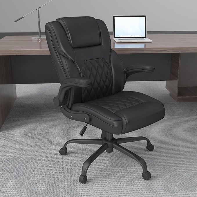AnyGod Executive Office Chair Comfy Ergonomic Computer Desk Chairs with Flip-up Armrests Lumbar Support High Back 360° Swivel and Rocking Function for Home Office