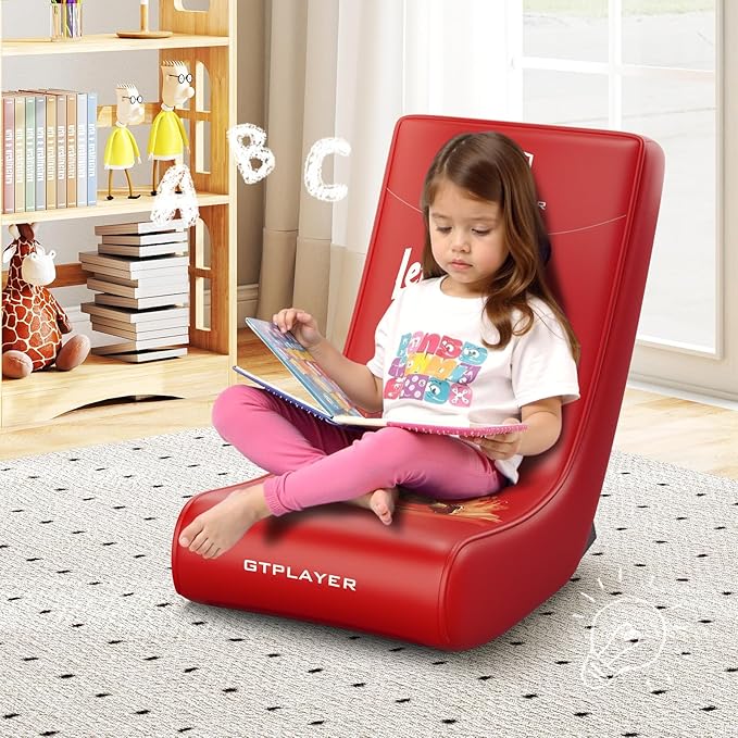 GTPLAYER Gaming Floor Rocking Chair – Rocker Floor Game Chair with Angle Limiter Stylish Patterned Design Comfortable Video Game Seat Red Football Pattern
