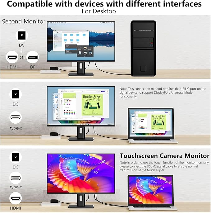 Touchscreen Monitor 24 Inch with Webcam Full HD 2560x1440P @100Hz 10-Point Multi Touch Screen PC Monitor HDMI VGA USB Port Built-in Speakers