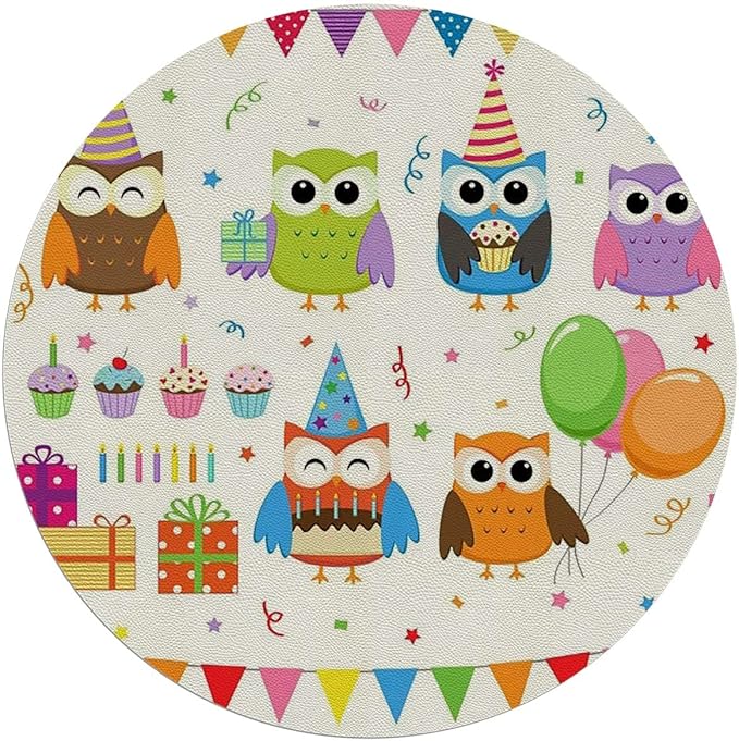 Pink Blue PU Leather Chair Mat for Hardwood &amp Tile Floor Cartoon Birthday Party Owl Desk Chair Mat Large Anti-Slip Floor Protector for Home Office Birthday Party Diameter 47.2 in
