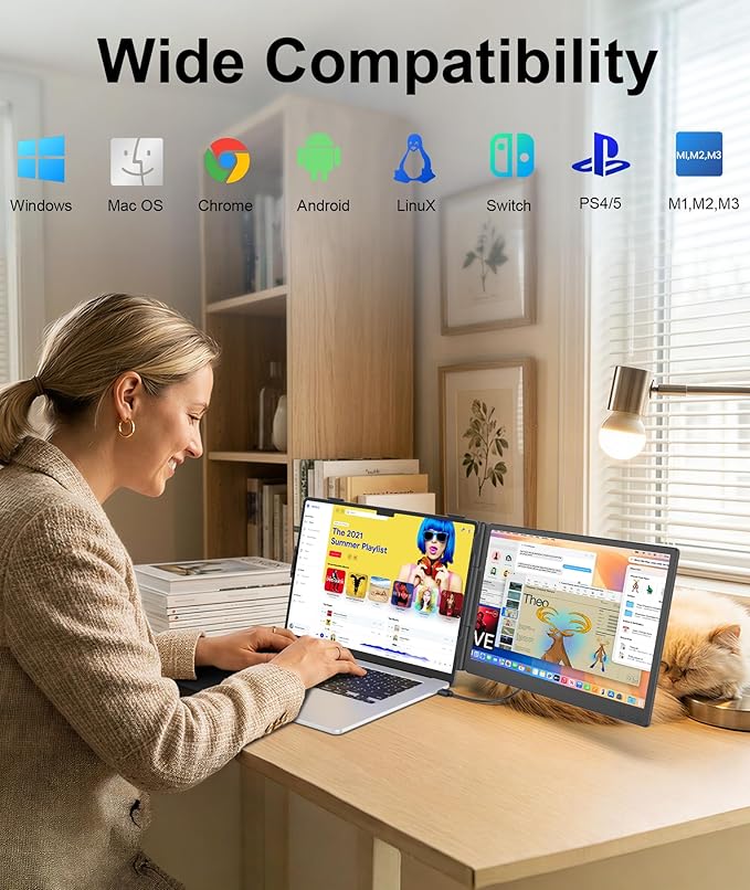 Laptop Screen Extender 1.87lbs Ultra-Portable &amp Ultra Slim 14.2 FHD 1080P Dual Portable Monitor for 14-17.3 Laptop Plug &amp Play Travel Monitor Extender Compatible with Wins/Mac/Chrome/Andr