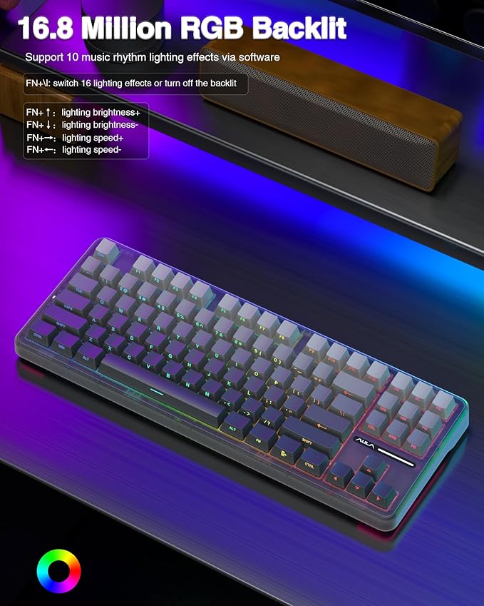 AULA F87 Pro Wireless Mechanical KeyboardTri-Mode BT5.0/2.4GHz/USB-C Hot Swappable Custom KeyboardPre-lubed SwitchesSide Printed PBT Keycaps75% TKL RGB Backlit Gaming Keyboards