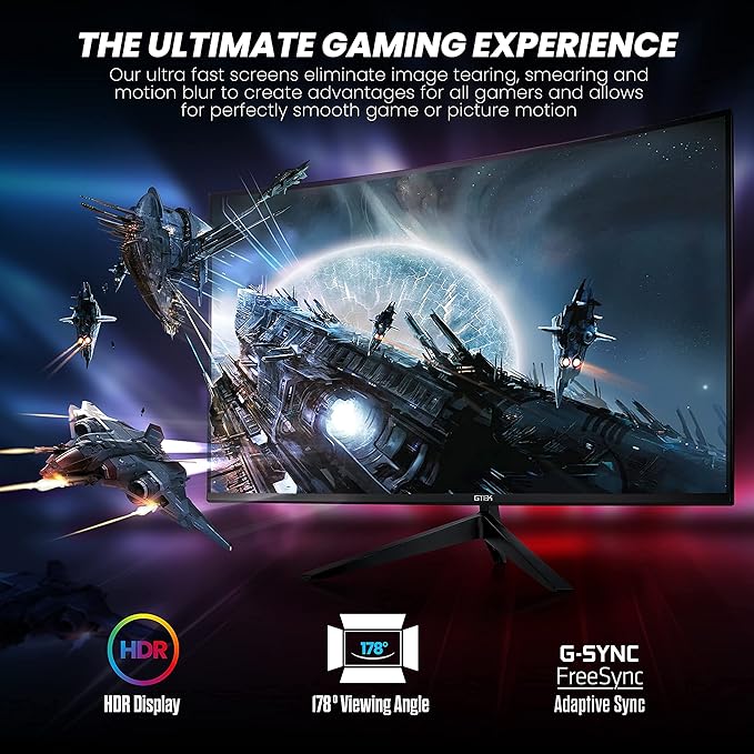 GTEK F2740C 27-Inch Curved Frameless Gaming Monitor Full HD 1920 x 1080P 1800R VA 1ms MPRT 240Hz FreeSync Speakers DisplayPort/HDMI/Type-C VESA (Renewed)
