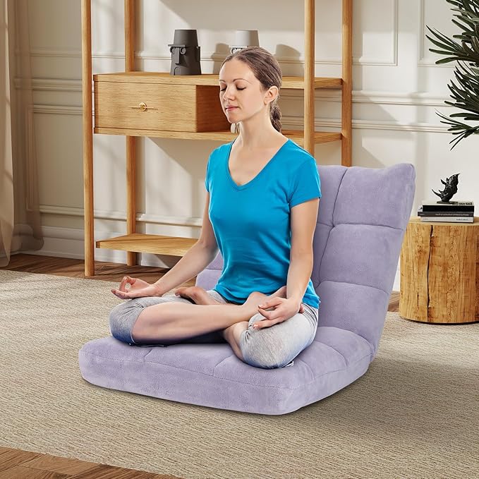 ARLIME Adjustable Floor Chair 14-Position Lazy Sofa Chair with Back Support &amp Thick Padding Portable Foldable Floor Couch for Adults Kids Use in Bedroom Living Room Home Theater (Light Purpl