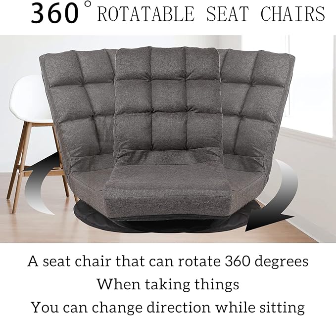 Swivel Floor Chair for Adults with Back Support Adjustable Floor Gaming Chair for TV Reading Playing Video GamesFloor Lounge Chair with Lumbar Support Folding Design 8858Z(Brown)
