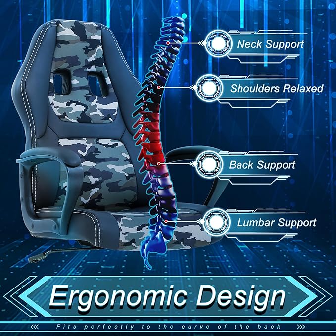 Video Gaming Chair Ergonomic Office Chair Computer Chair Leather Desk Chair Racing Chair Comfy Massage Chair Rolling Chair Silla Gamer Chair Cheap Gaming Chairs for Adults and Kids Camo Chair