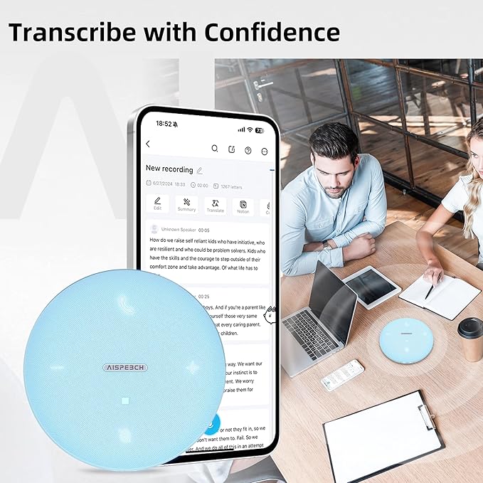Bluetooth Conference Speakerphone M4 with AI Noise Reduction AI Summaries AI Transcription with 60-Language Support 13FT 360° Voice Pickup10-Hour Battery Life for Zoom and Teams Blue