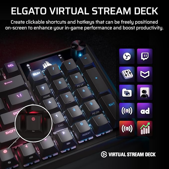 Corsair Vanguard 96 Wired Mechanical Gaming Keyboard – 96% Layout MLX Fusion Tactile Switches 8000Hz Polling LCD Display Virtual Stream Deck G-Keys SOCD Flashtap QWERTY US – Black