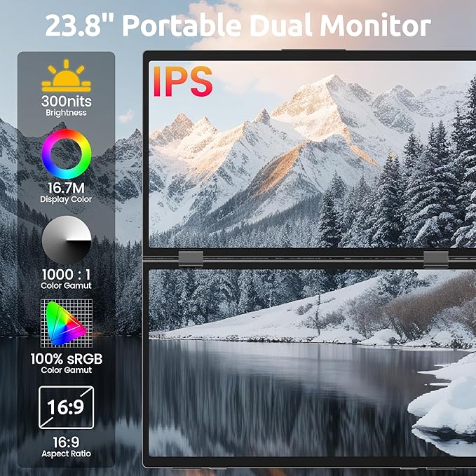 Portable Dual Monitors 15.6 1080P Dual Laptop Screen Extender Foldable Second Monitor Plug &amp Play with No Driver Needed Ideal for Home &amp Office Work with Wins Laptop