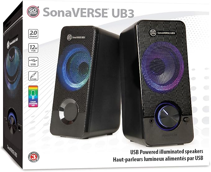 GOgroove UB3 Computer Speakers for Desktop and Laptop - Monitor Speakers with Loud Bass 2.5 Inch XL Drivers for 12W of Power Built-in Headphone and AUX Input Ports Computer Speakers for Desktop PC