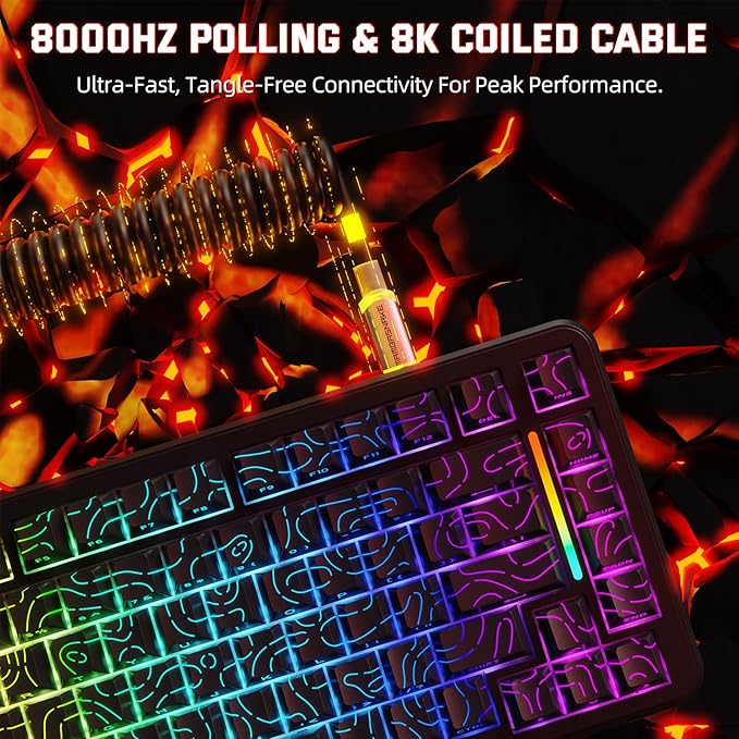 MAMBASNAKE M82 HE Hall Effect Magnetic Switch 75% Rapid Trigger Gaming Keyboard 8KHz Magnetic Keyboard with 0.01mm RT Accuracy Support RT/Snap Tap/DKS with RGB Lighting Coiled Cable-Black Contour
